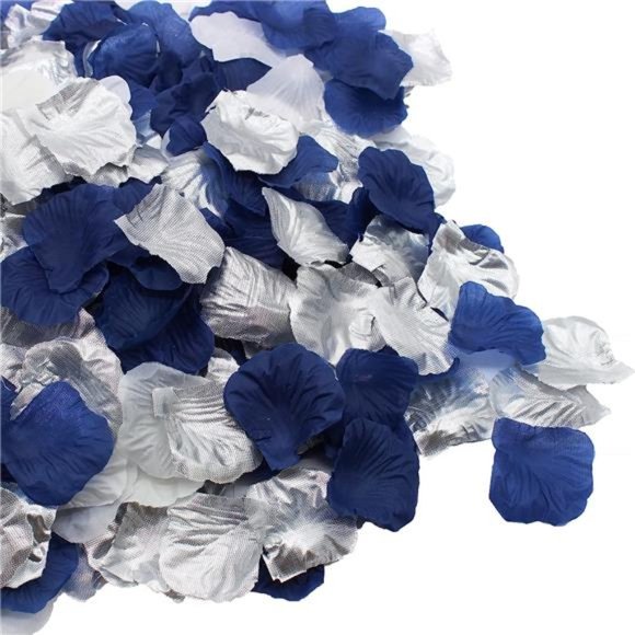 900PCS Navy Blue Silver White Artificial Flowers Silk Rose Petals Flower Girl - Picture 1 of 7